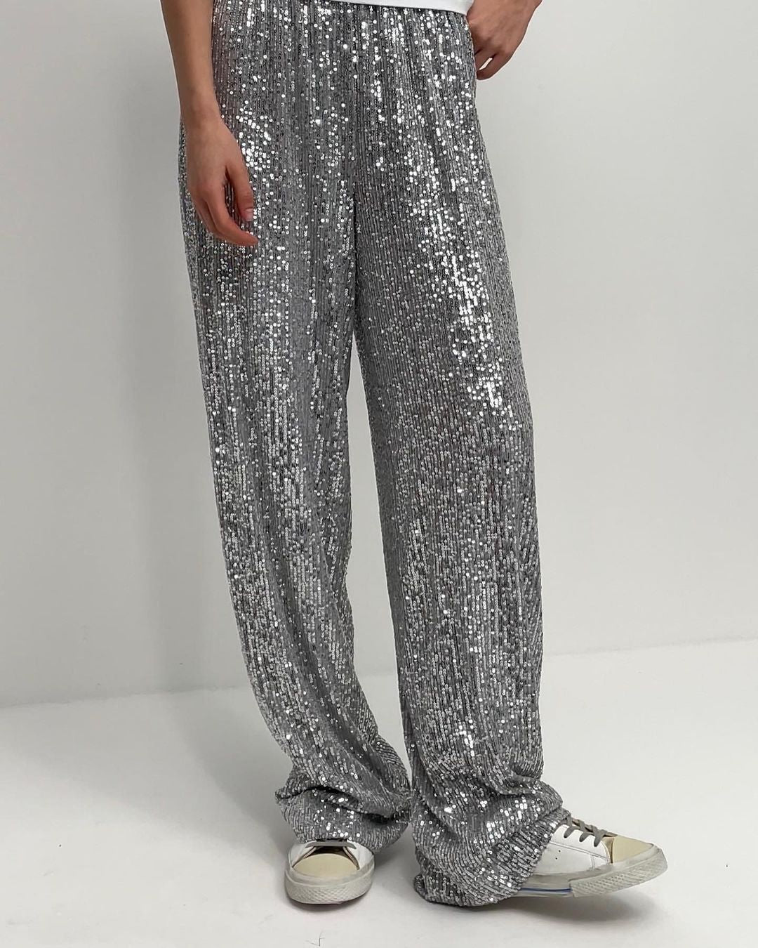 Glitzernde Damen-Hose Elegant Palazzo-Style