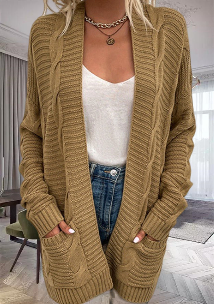 Übergröße Strickjacke Wollmischung Grobstrick mit Taschen
