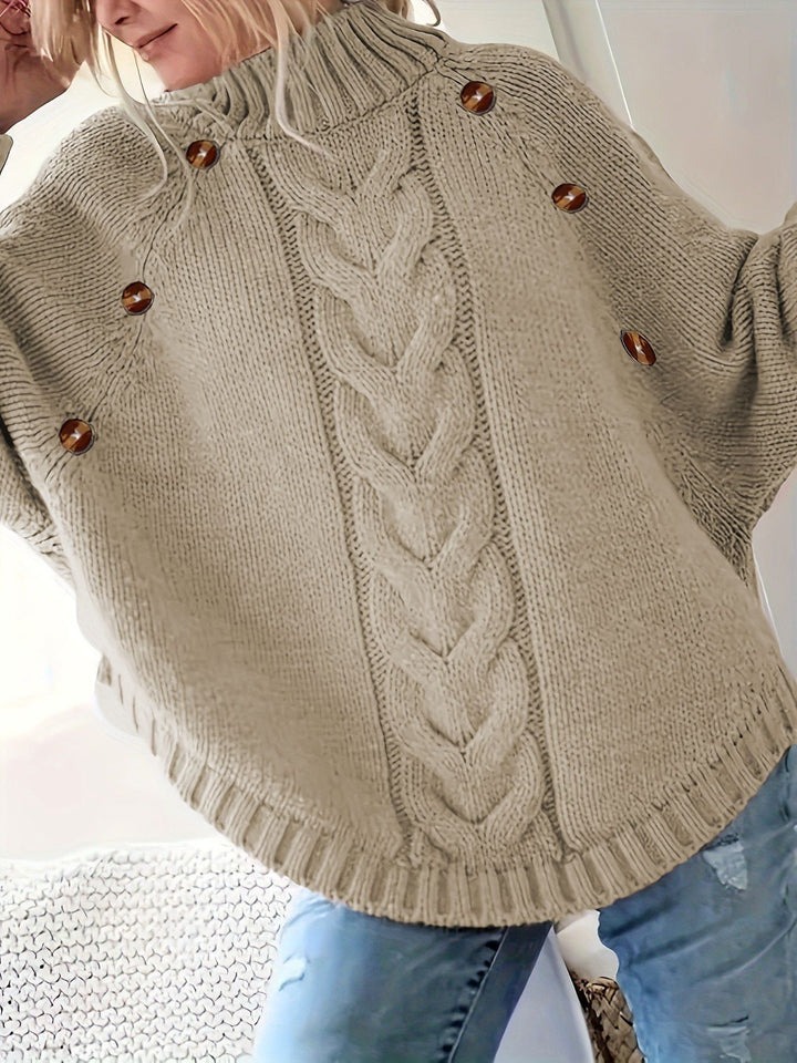 Damen Pullover Grobstrick Hochkragen Elegant