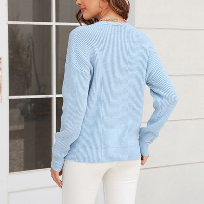 Einfacher Strickpullover Rundhals Elegant - IdealeKleiden