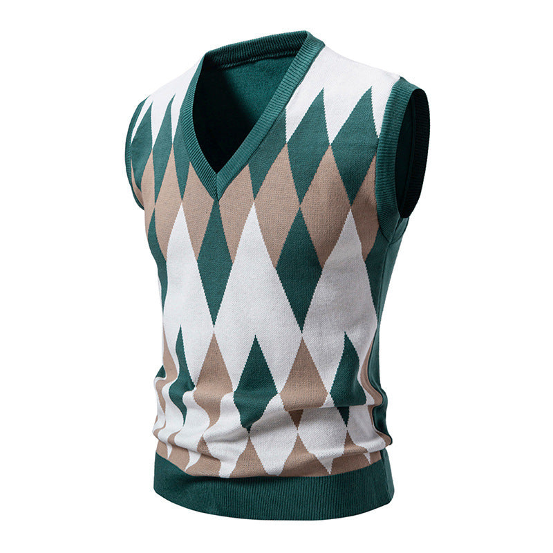 Herren Strickpullover Ärmellos Elegant Diamant Muster