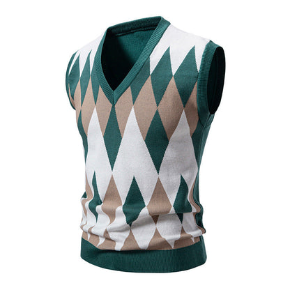 Herren Strickpullover Ärmellos Elegant Diamant Muster