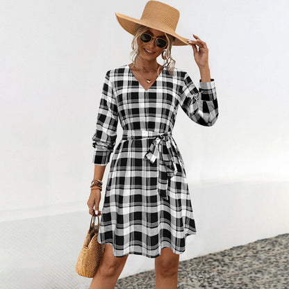 Frauen Karokleid Taillengürtel Modern Chic