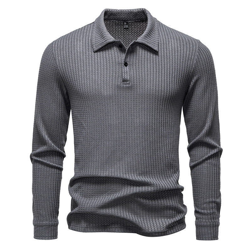 Herren Polo Hemd Langarm Strukturiert Elegant