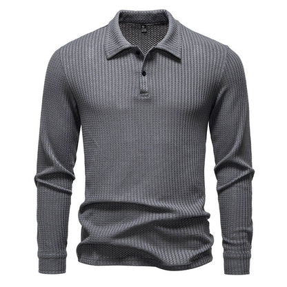 Herren Polo Hemd Langarm Strukturiert Elegant