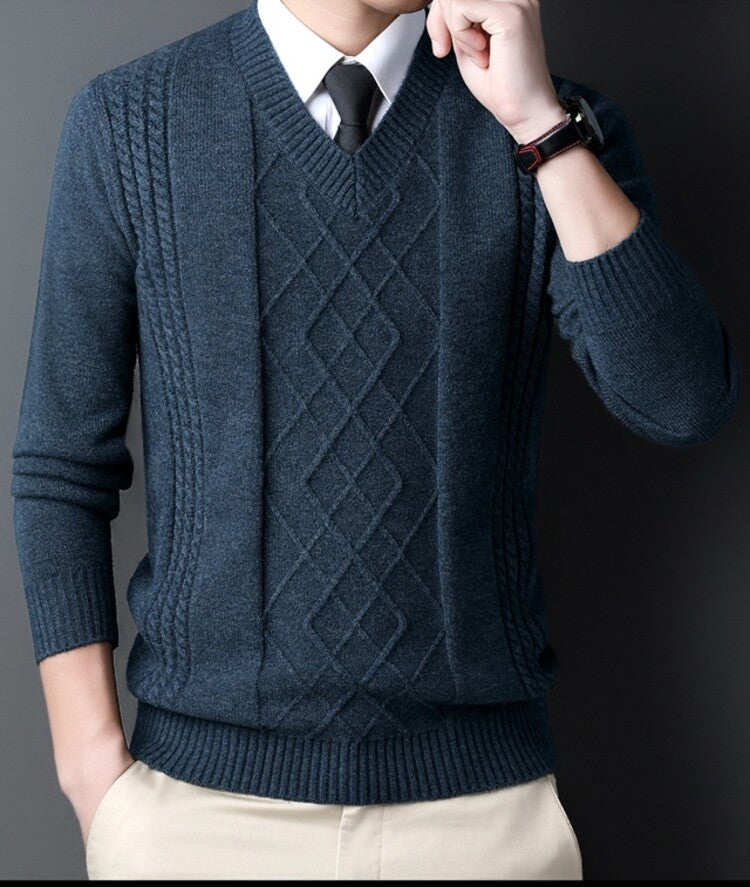 Herren Pullover V-Ausschnitt Modern Zopfdesign