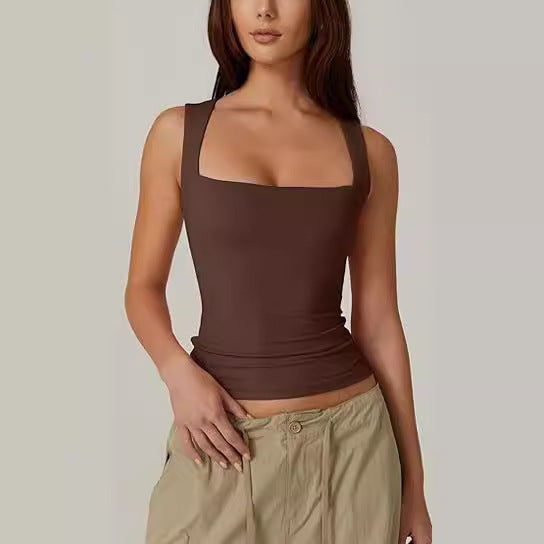 Damen Top mit breiten Trägern und eckigem Ausschnitt