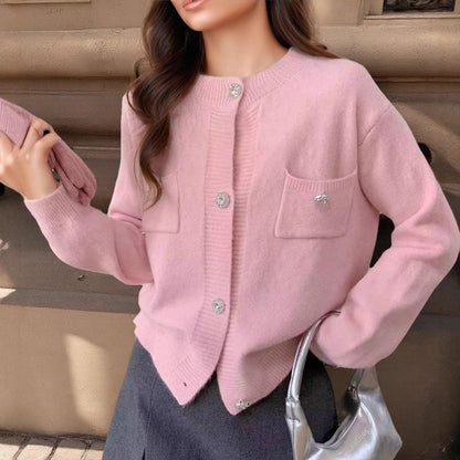 Damen Strickjacke Wollmischung Großzügig Schnitt