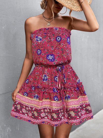 Sommerkleid Damen Blumenmuster Elastisch Kurz