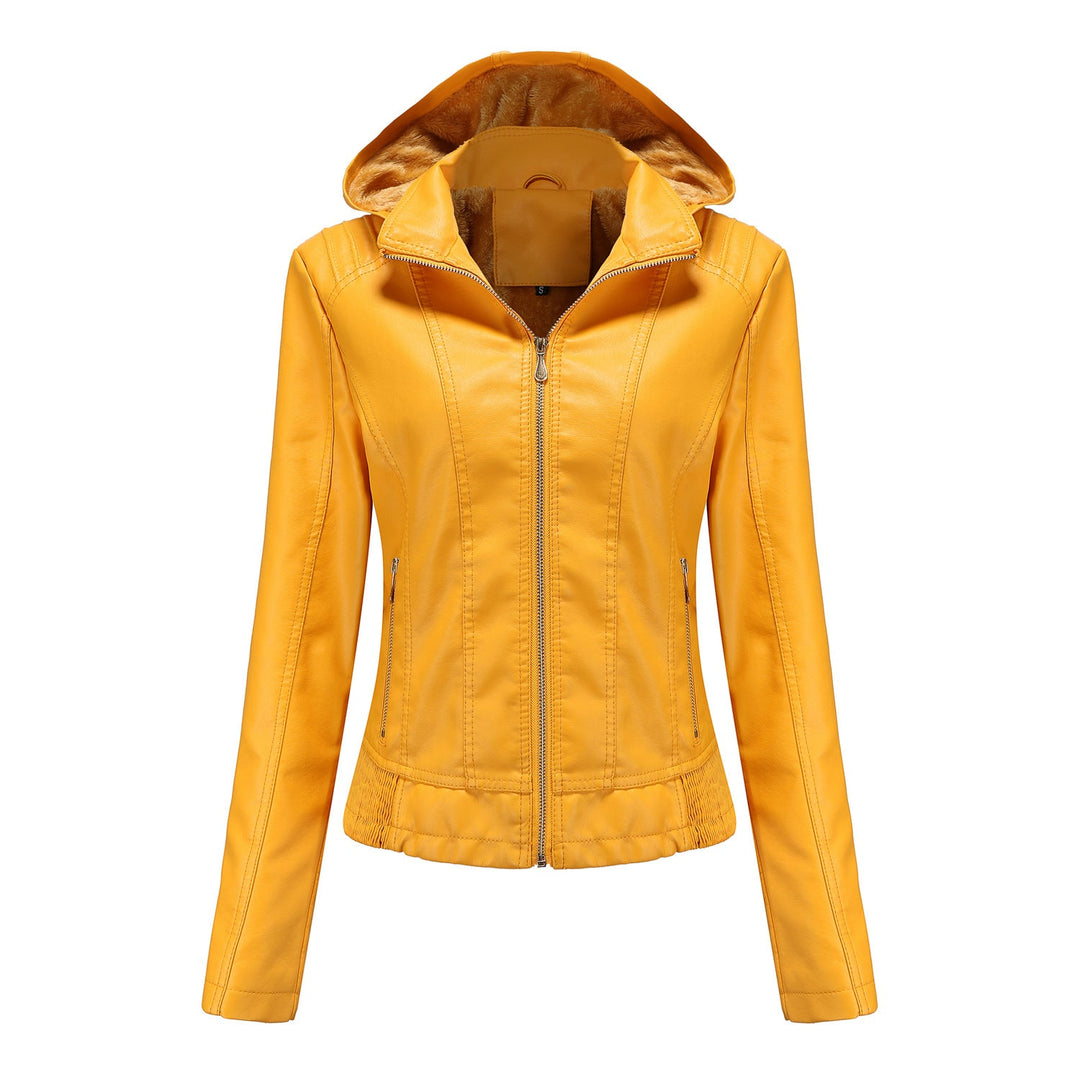 Damen Lederjacke Elegant Schnitt Mit Hochkragen