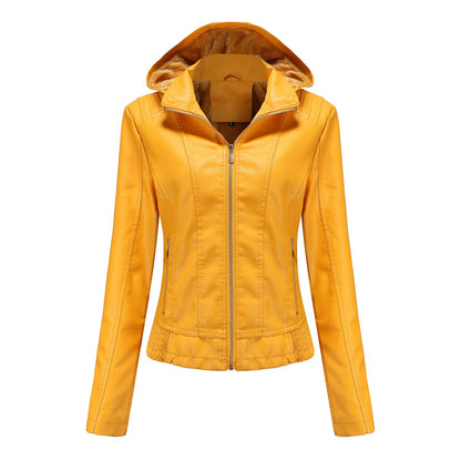 Damen Lederjacke Elegant Schnitt Mit Hochkragen