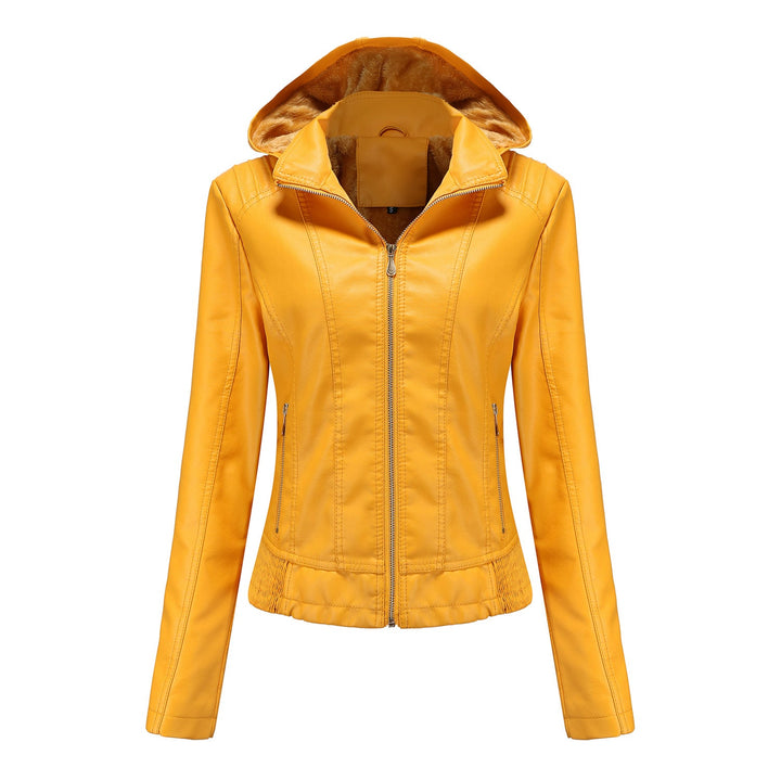 Damen Lederjacke Elegant Schnitt Mit Hochkragen