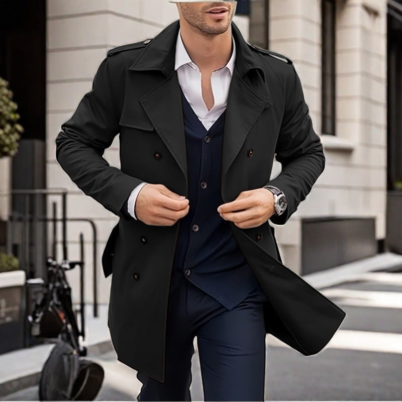 Herren Trenchcoat Klassisch Schnitt Mit Taschen