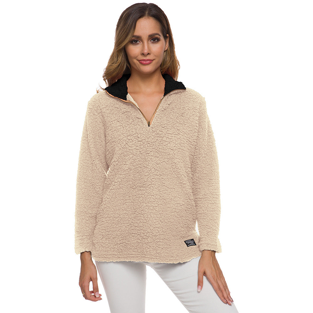 Damen Fleece Pullover Weich Hochkragen Reißverschluss