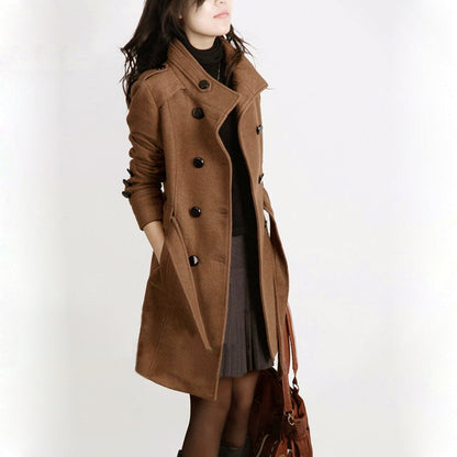 Eleganter Trenchcoat Lang Damen Mantel Wollmix
