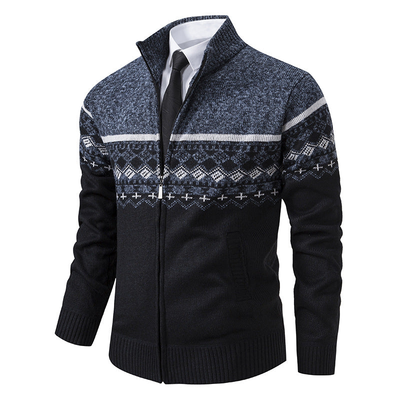 Herren Pullover Stehkragen Norweger Muster Winterjacke