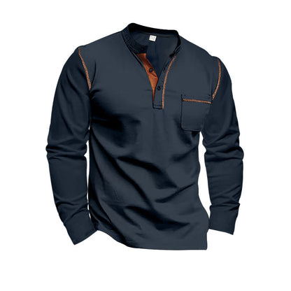 Herren Langarmshirt Lässig Stehkragen Kontrast Akzente