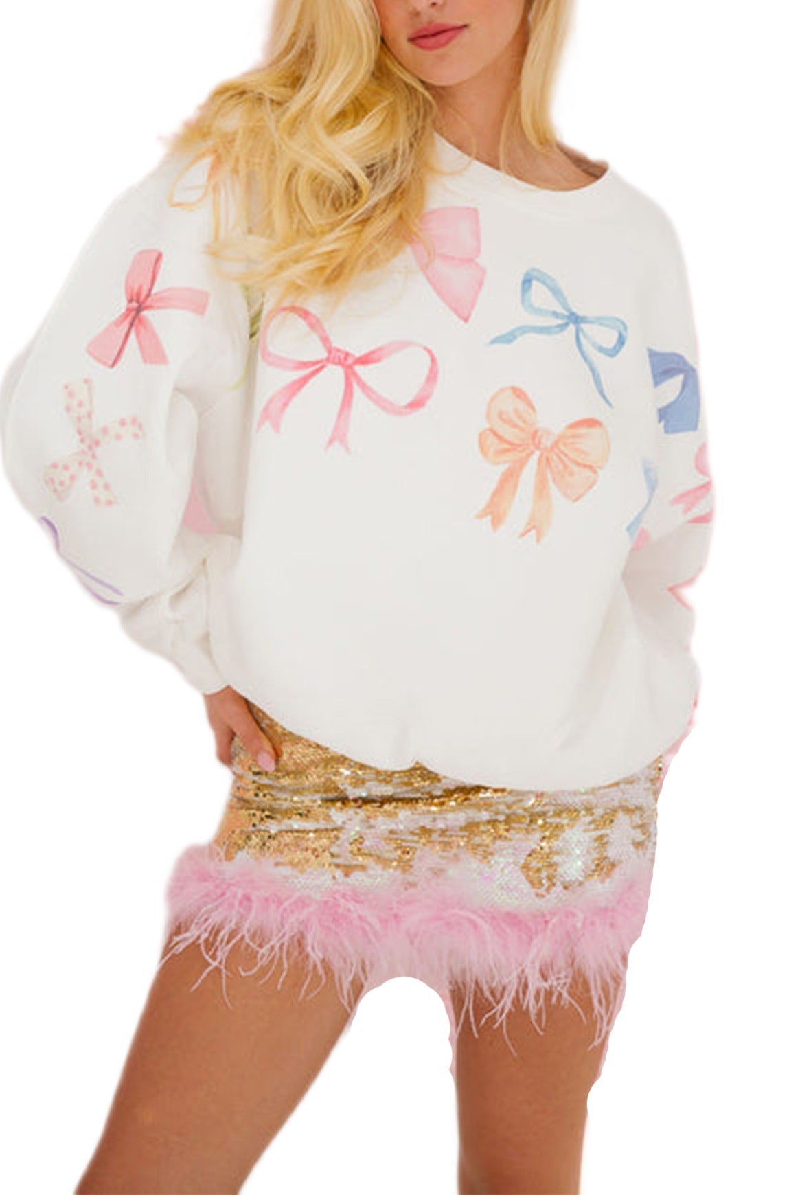 Damen Sweatshirt Bunt Schleifenmuster Trendy Style