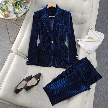 Damen Business Anzug Set mit Langem Samt Blazer