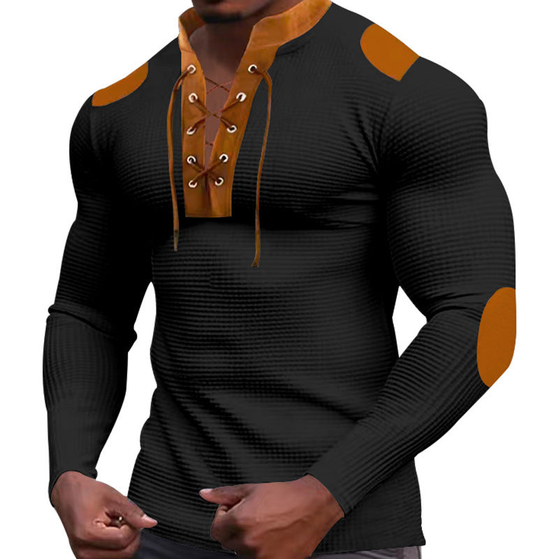 Herren Langarmshirt Strukturiert Modernes Schnürdesign