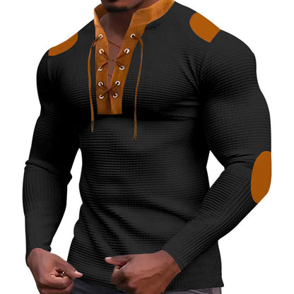 Herren Langarmshirt Strukturiert Modernes Schnürdesign