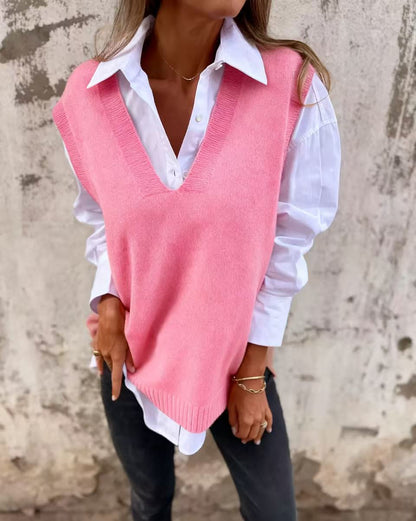 Damen Pullover Lässig V-Ausschnitt Casual Style