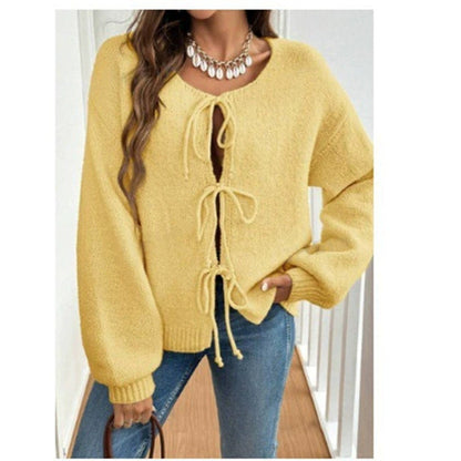 Damen Strickpullover Weich Großzügig Schnürdetail