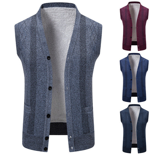 Herren Strickjacke Klassisch V-Ausschnitt Zopfmuster - IdealeKleiden