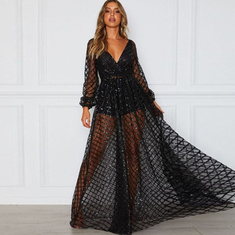 Damenkleid Elegant Durchsichtig mit Glitzer Akzenten
