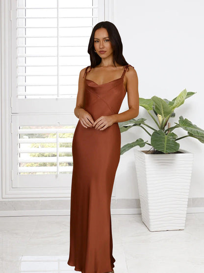 Damen Satinkleid Elegant Lang Maxi-Schnitt