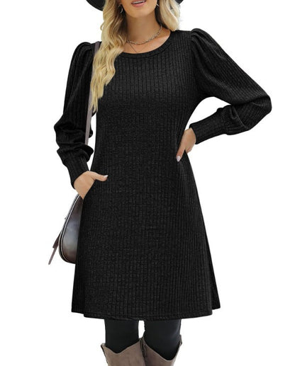 Damen Pulloverkleid Rüschendetails Seiten-Taschen