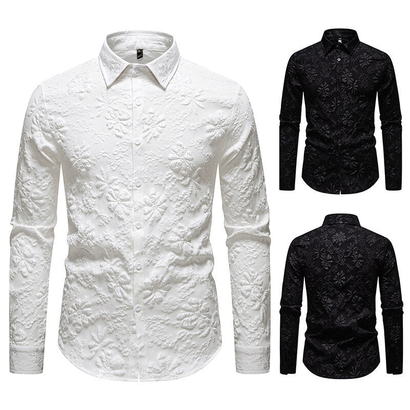 Herren Hemd Blumenmuster Elegant Langarm - IdealeKleiden