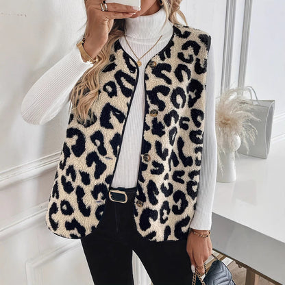 Damen Leopardenweste Futterjacke Trendig Modern - IdealeKleiden