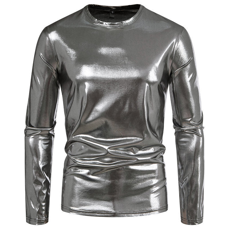 Herren Langarmshirt Glänzend Stretch Baumwolle