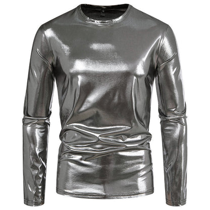 Herren Langarmshirt Glänzend Stretch Baumwolle