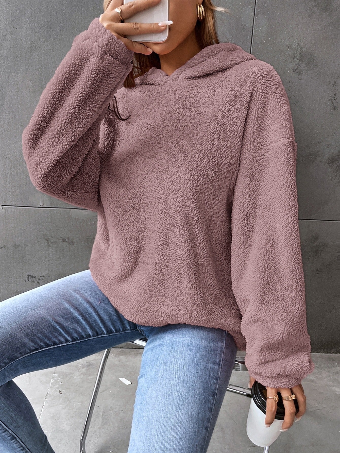 Kapuzenpullover Fleece Übergröße Kurz Ärmel