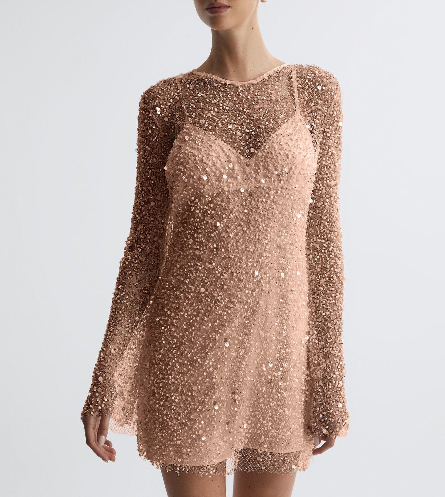 Glitzerndes Abendkleid Damen Elegant Pailletten Langärmlig