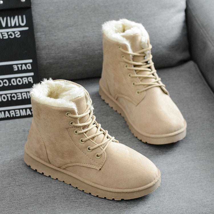 Stylische Winterstiefel Wildleder Schnürung Kunstfell - IdealeKleiden