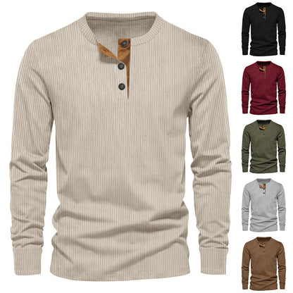 Herren Langarm-Shirt Struktur-Oberfläche Dekor-Knöpfe - IdealeKleiden