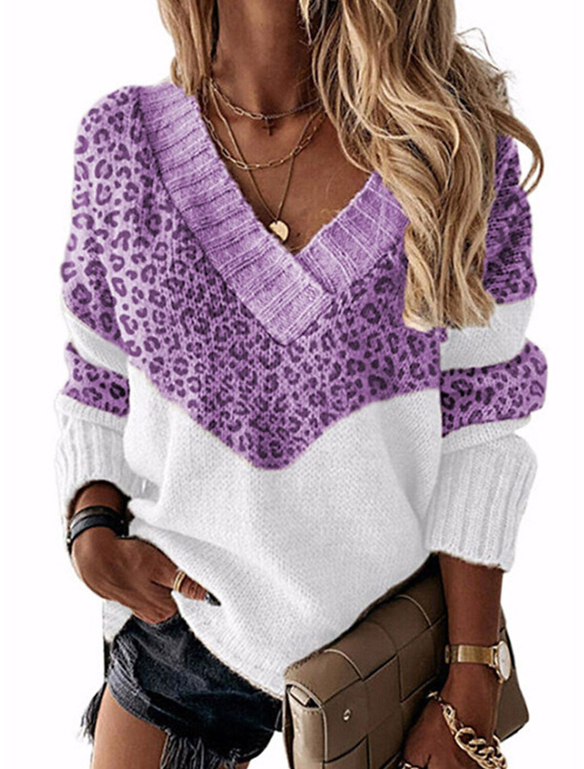 Damen stylischer Pullover Leopardenmuster Trendig