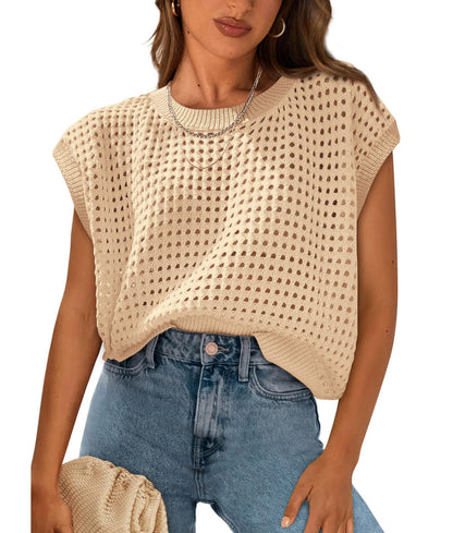 Damen Stricktop Luftig Lochmuster Trendy