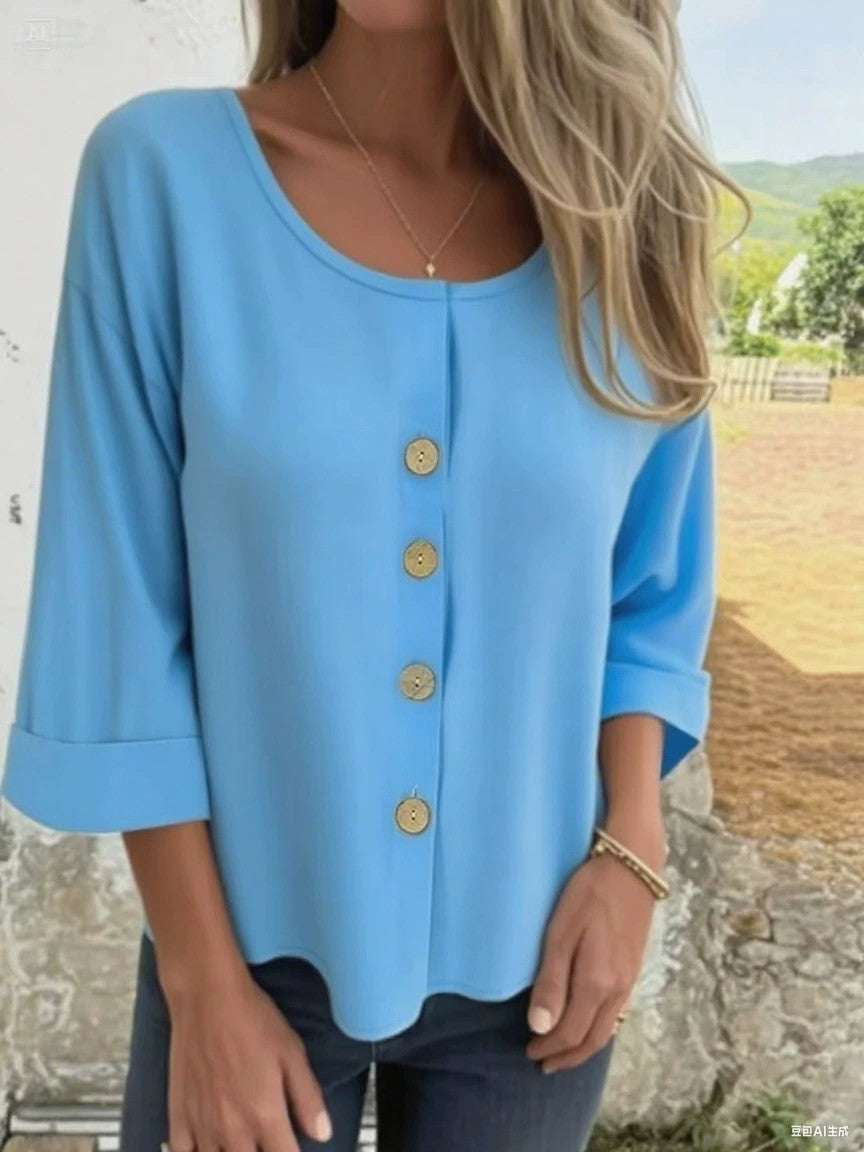 Damen Bluse Elegant Lässig Knopf Detail