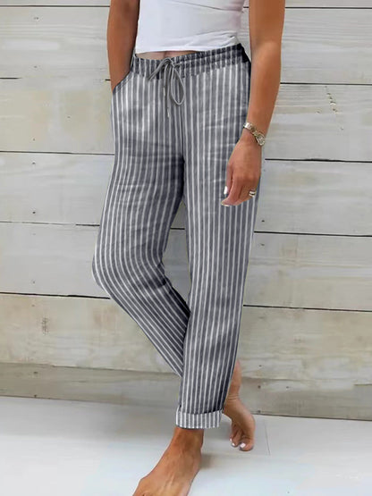 Damen Bequeme Baumwollhose Streifenmuster Flexibler Bund