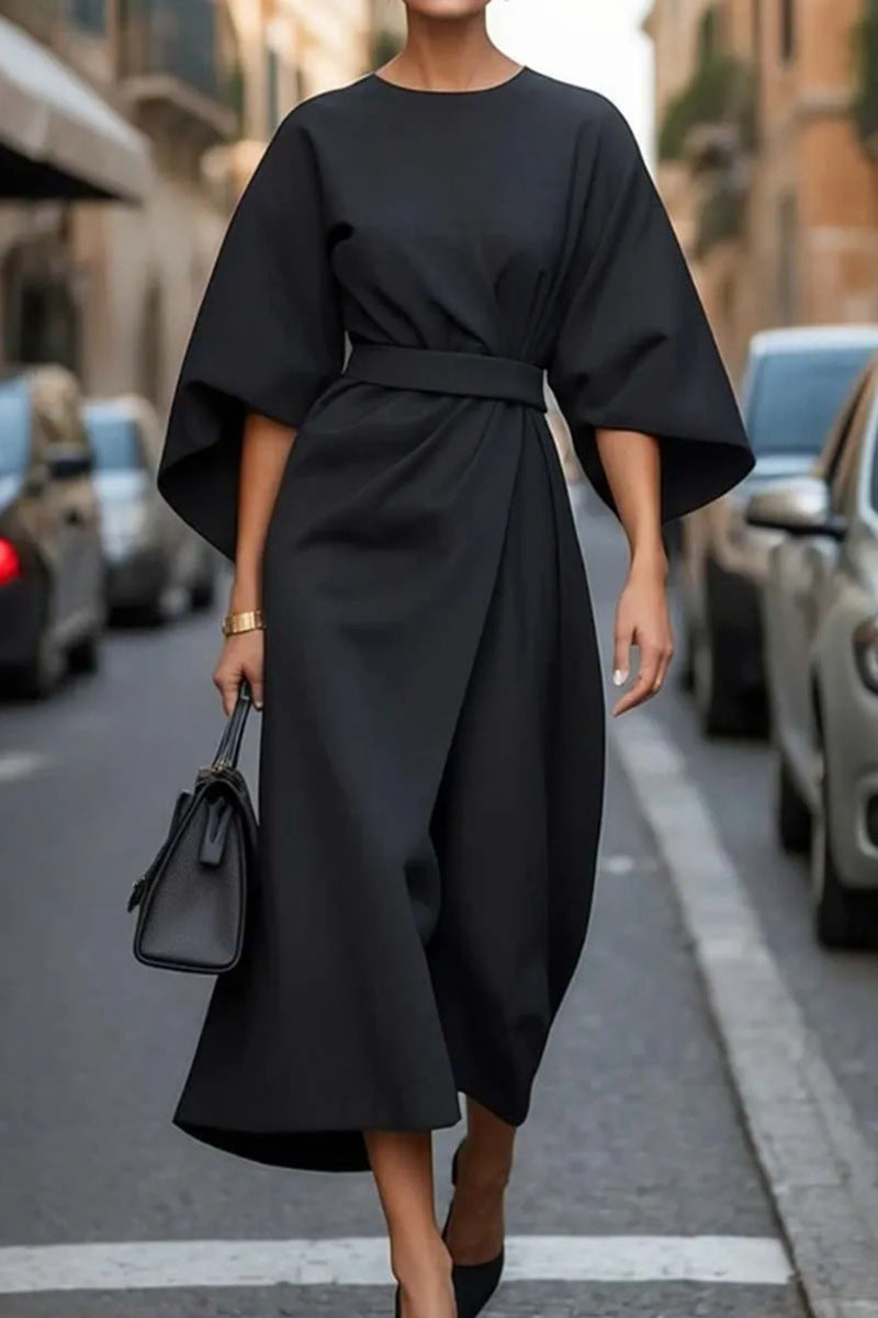 Damen Maxikleid Elegant Geschnürt mit Puffärmeln