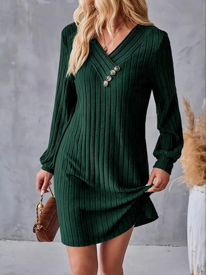 Elegantes Damen Röhrenkleid mit V-Ausschnitt und Dekorationsknöpfen