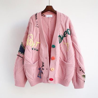 Damen Strickcardigan Bunt Knöpfe Einzigartig