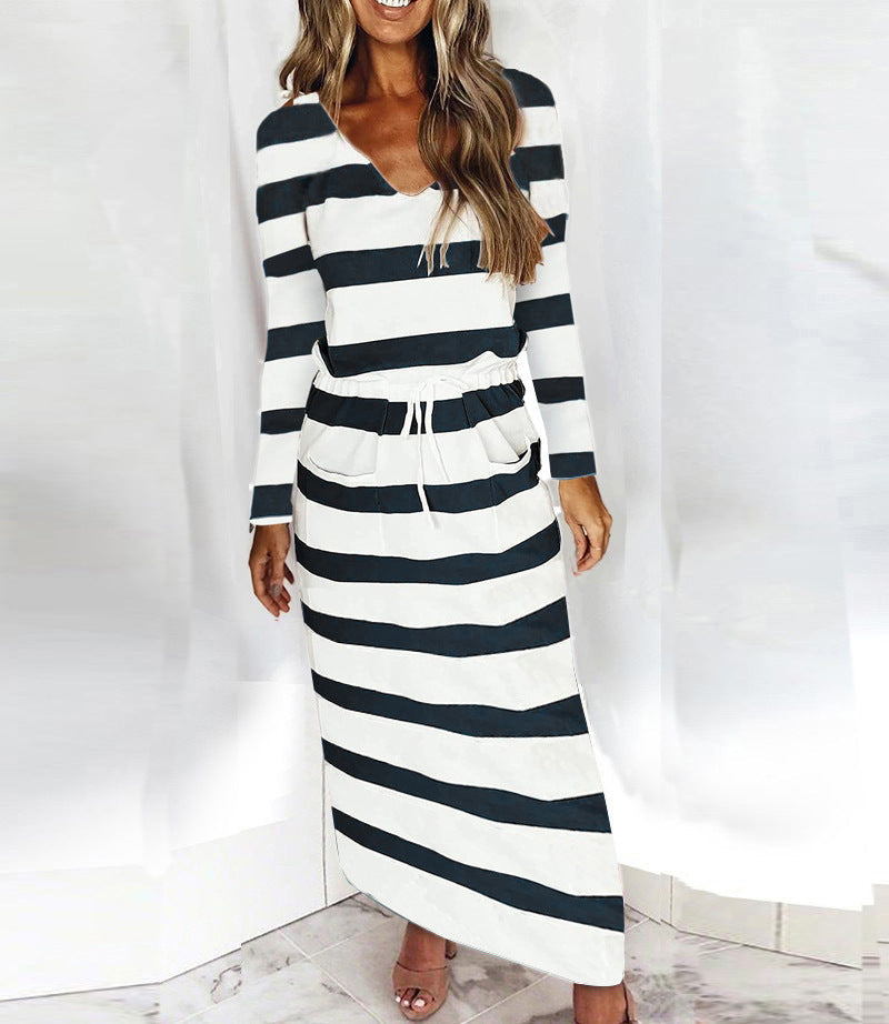 Sommerkleid Damen V-Ausschnitt Strandkleid mit Taschen