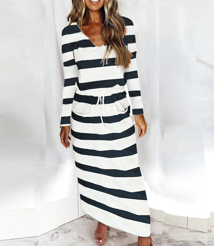 Sommerkleid Damen V-Ausschnitt Strandkleid mit Taschen