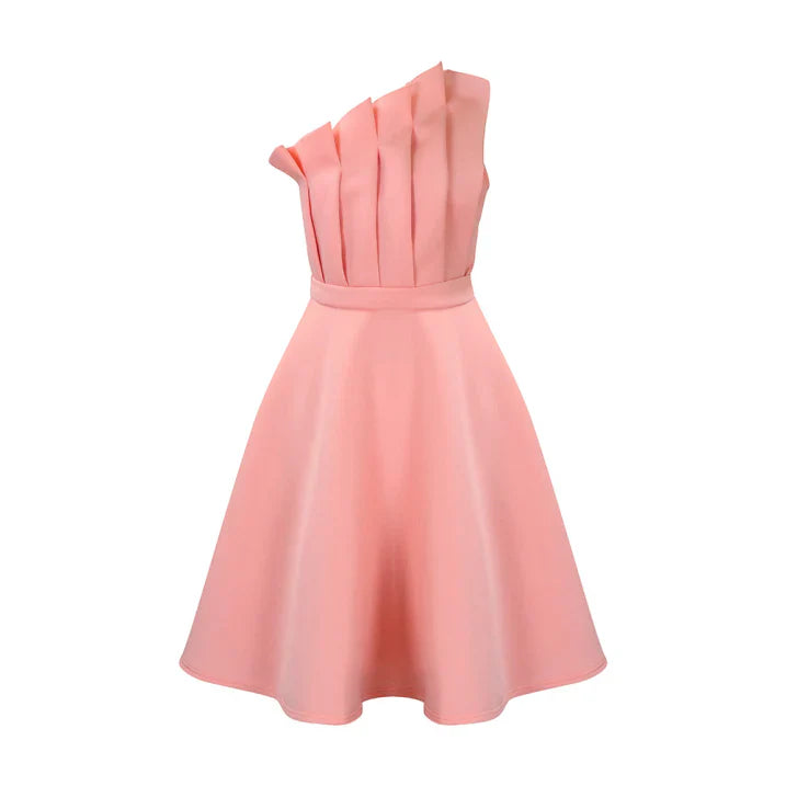 Elegantes Damen One-Shoulder-Kleid mit Weitem Rock
