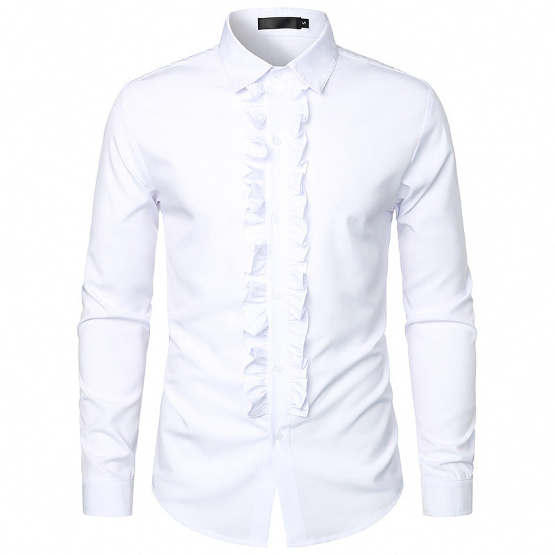 Herren Langarmhemd Elegantes Design Rüschen Knöpfe